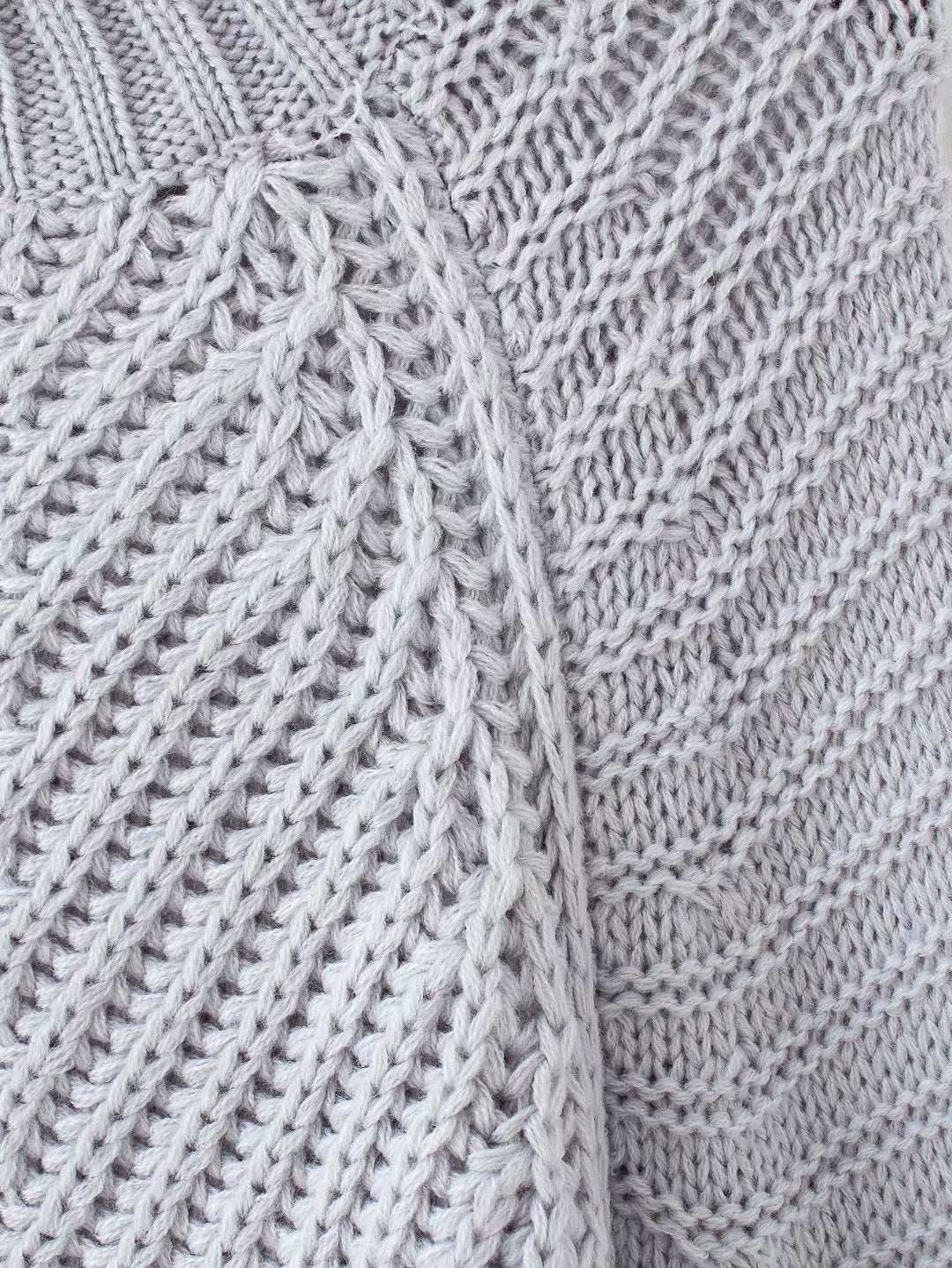 Splicing Hollow-out Lantern Sleeve Knit Sweater