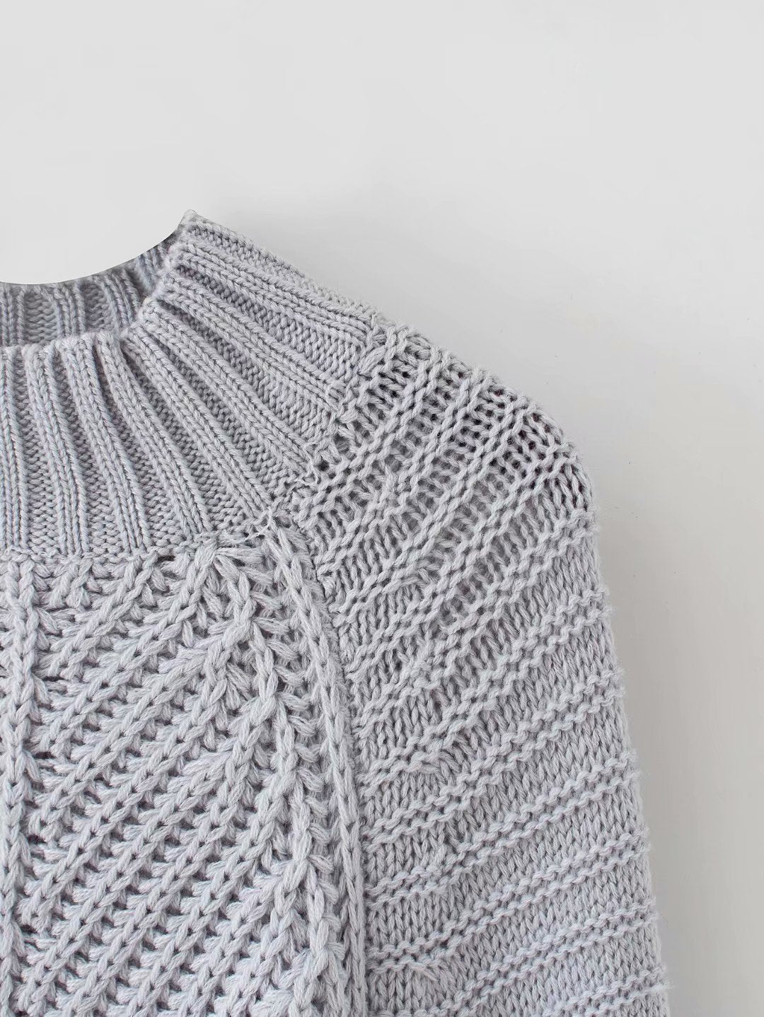 Splicing Hollow-out Lantern Sleeve Knit Sweater