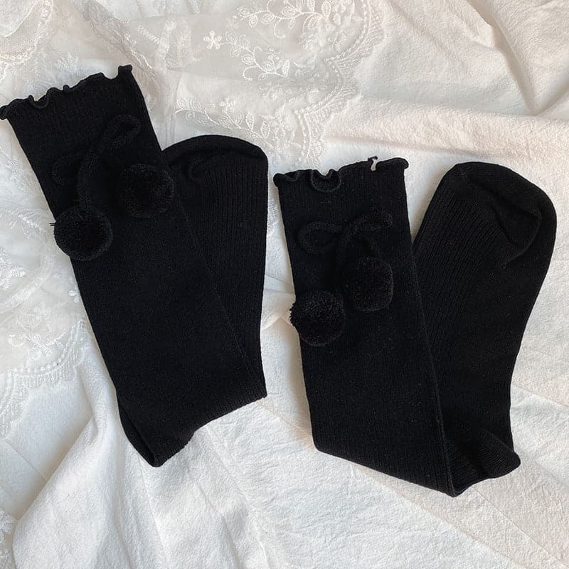 Ruffle hairball cherry applique long socks