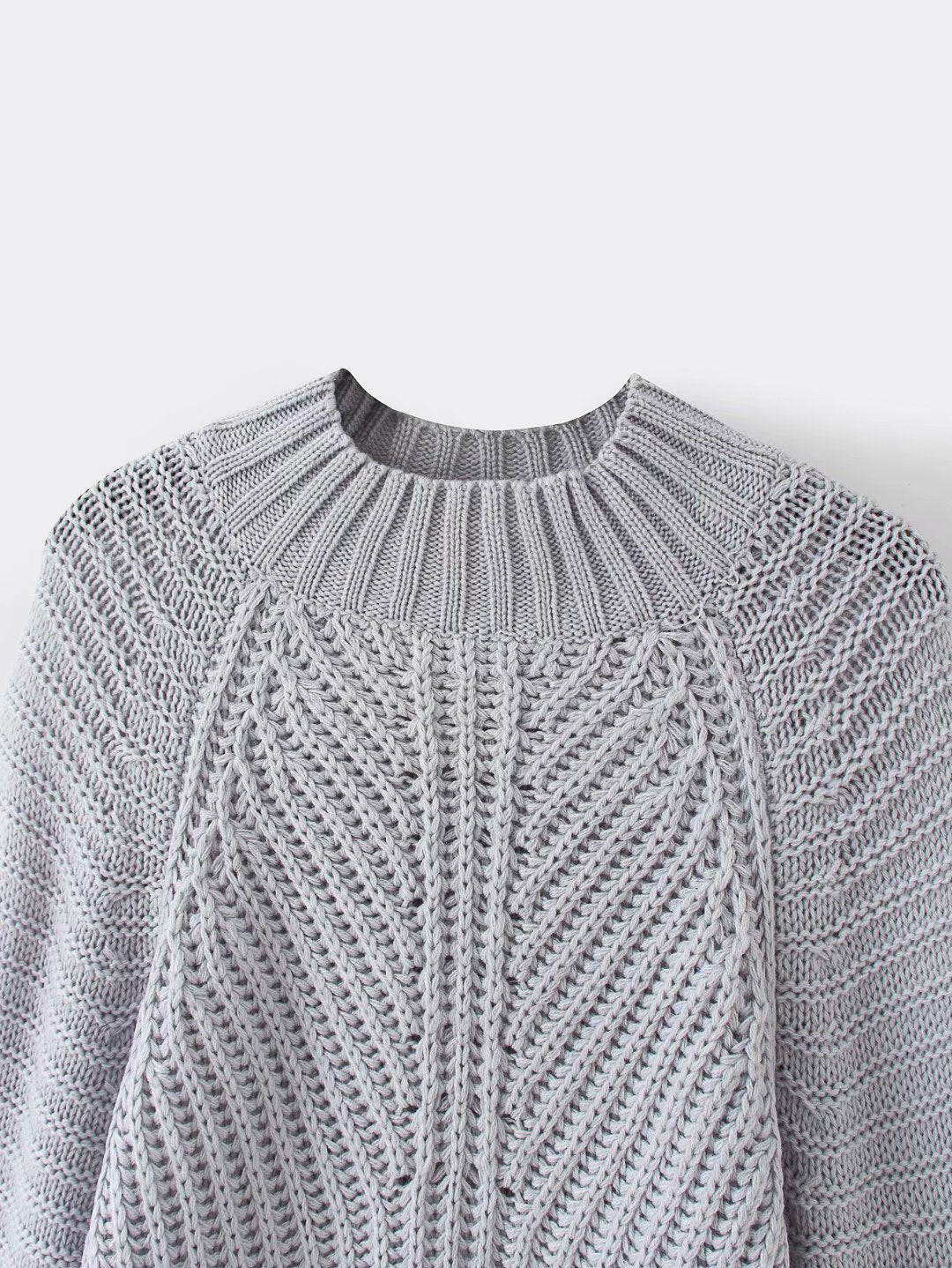 Splicing Hollow-out Lantern Sleeve Knit Sweater