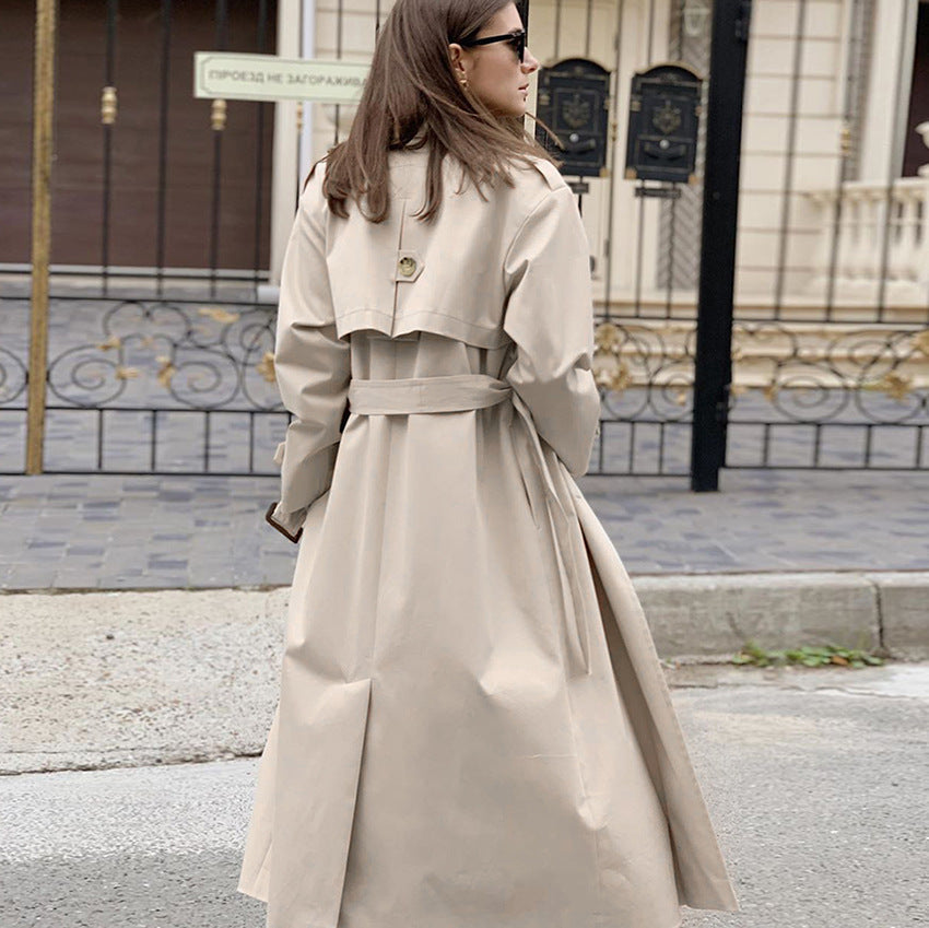 Splicing Lapel Lace-up Belt Windbreaker Coat