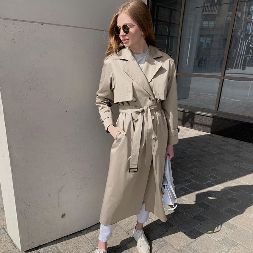 Splicing Lapel Lace-up Belt Windbreaker Coat