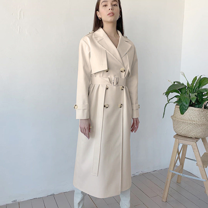 Splicing Lapel Lace-up Belt Windbreaker Coat