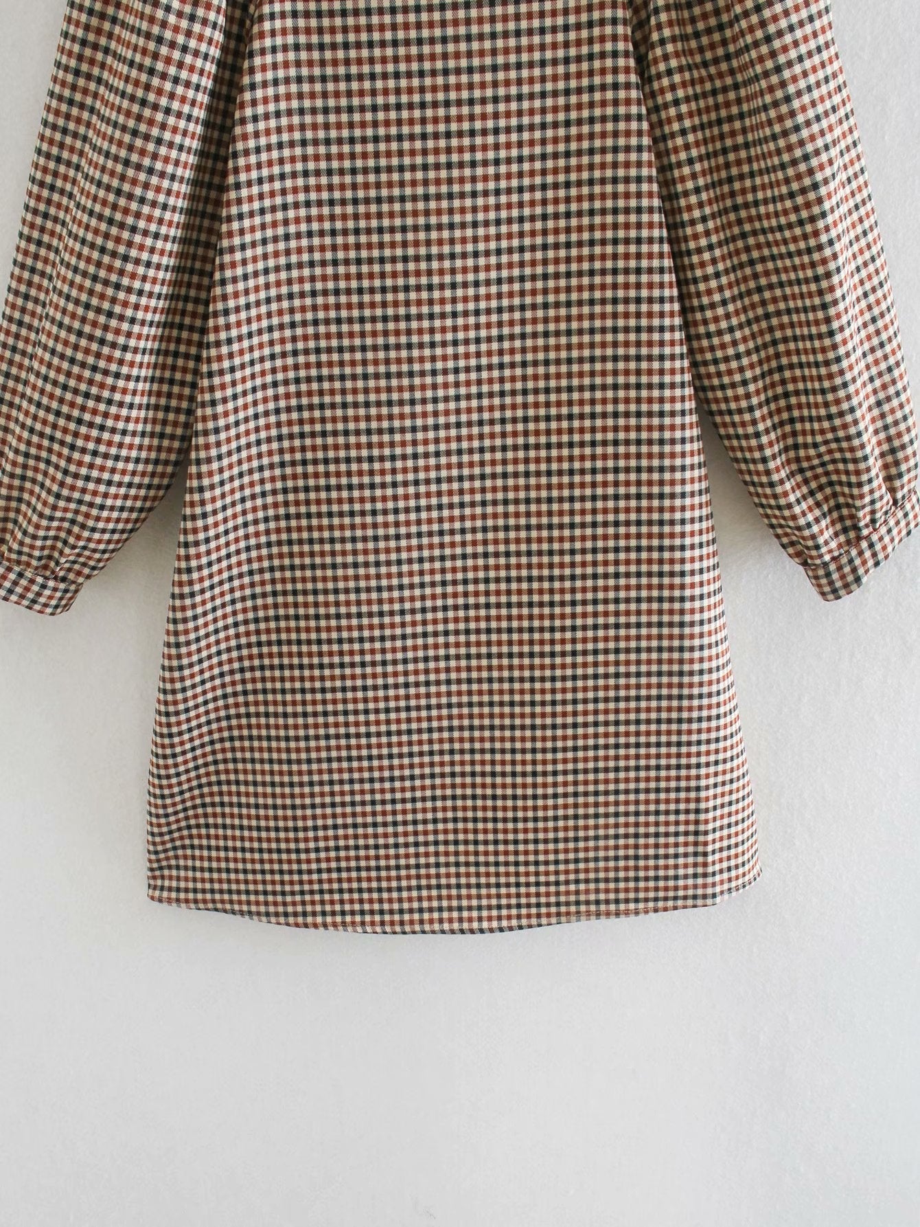 Square Collar Lattice Plaid Mini Dress
