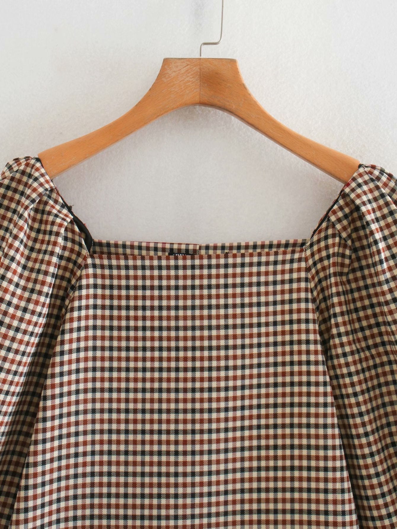 Square Collar Lattice Plaid Mini Dress