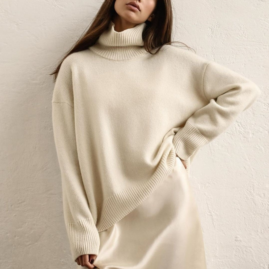 Splicing High Pile Collar Knit Sweater