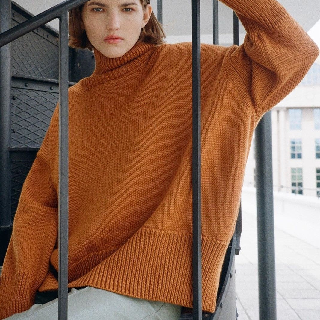 Splicing High Pile Collar Knit Sweater