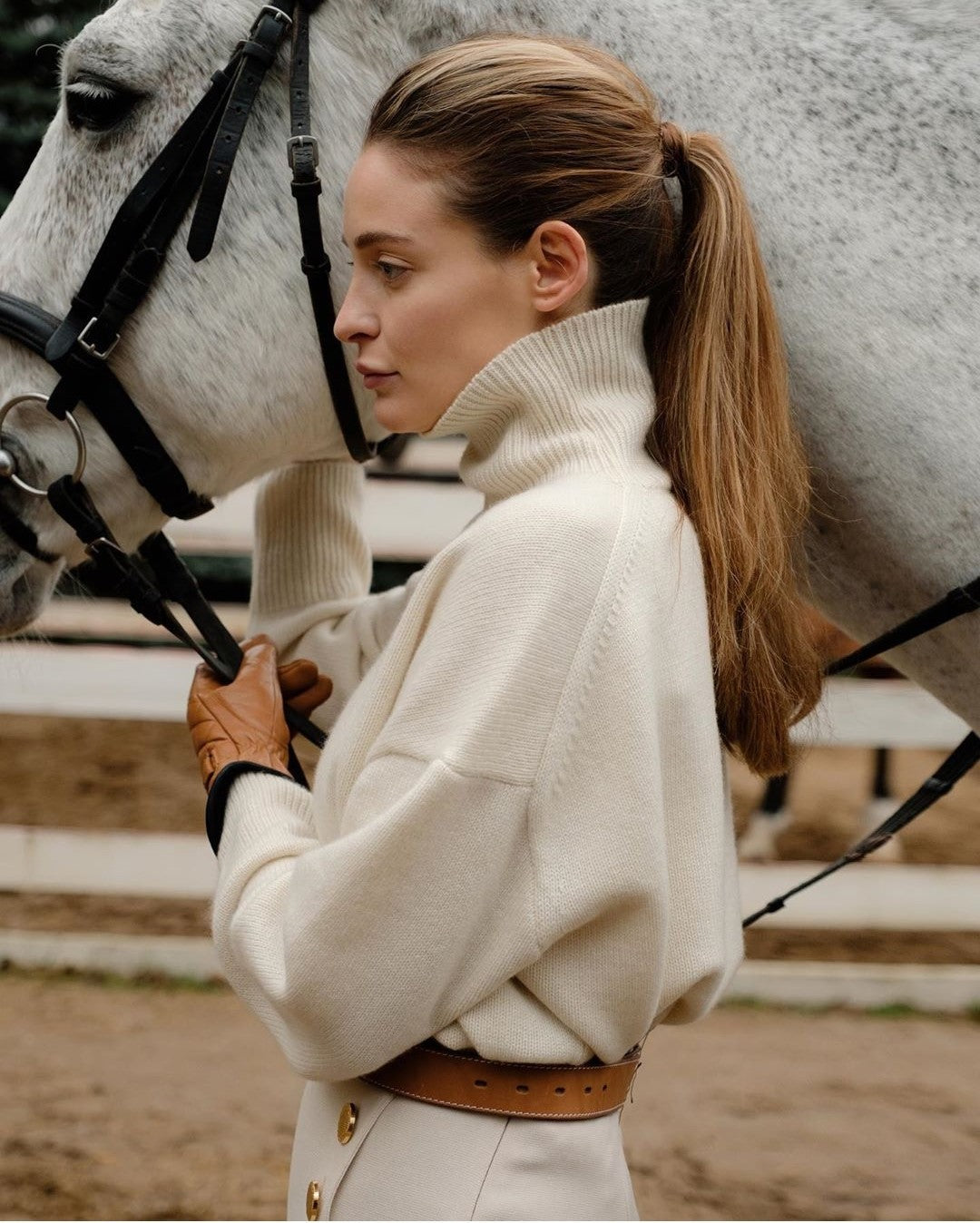 Splicing High Pile Collar Knit Sweater