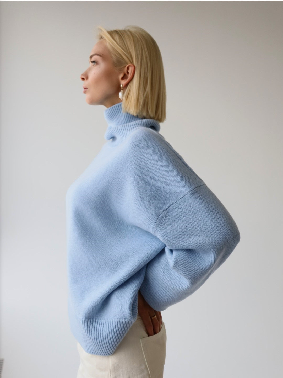 Splicing High Pile Collar Knit Sweater