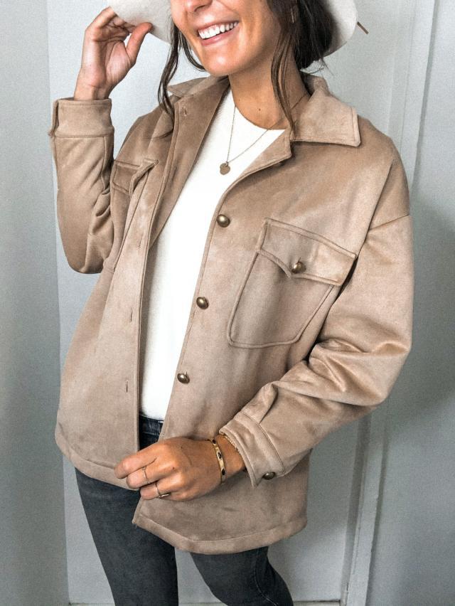 Splicing Single-breasted Button Suede Lapel Outerwear Coat