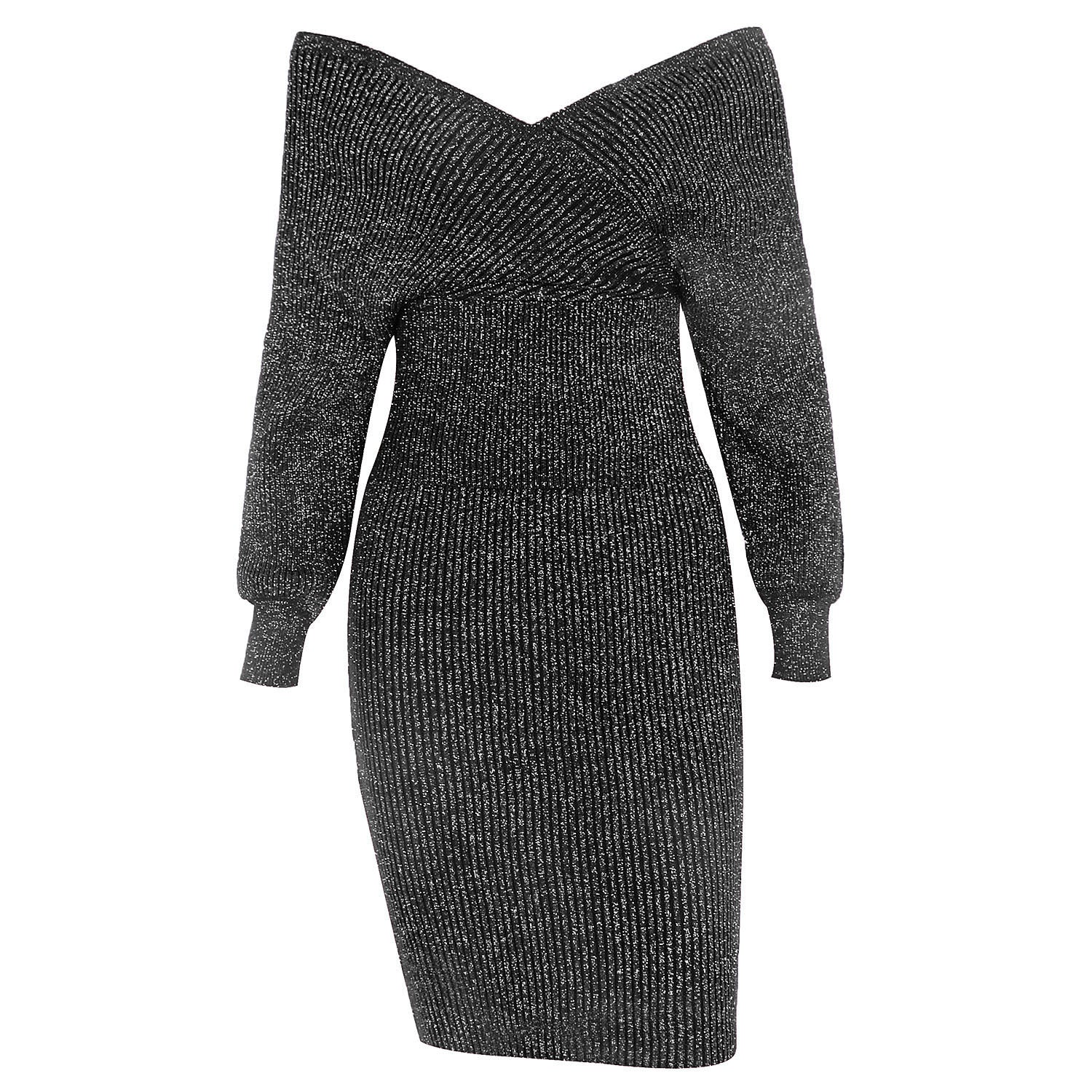 V-neck Knit Backless Bodycon Midi Dresses Two-piece Set