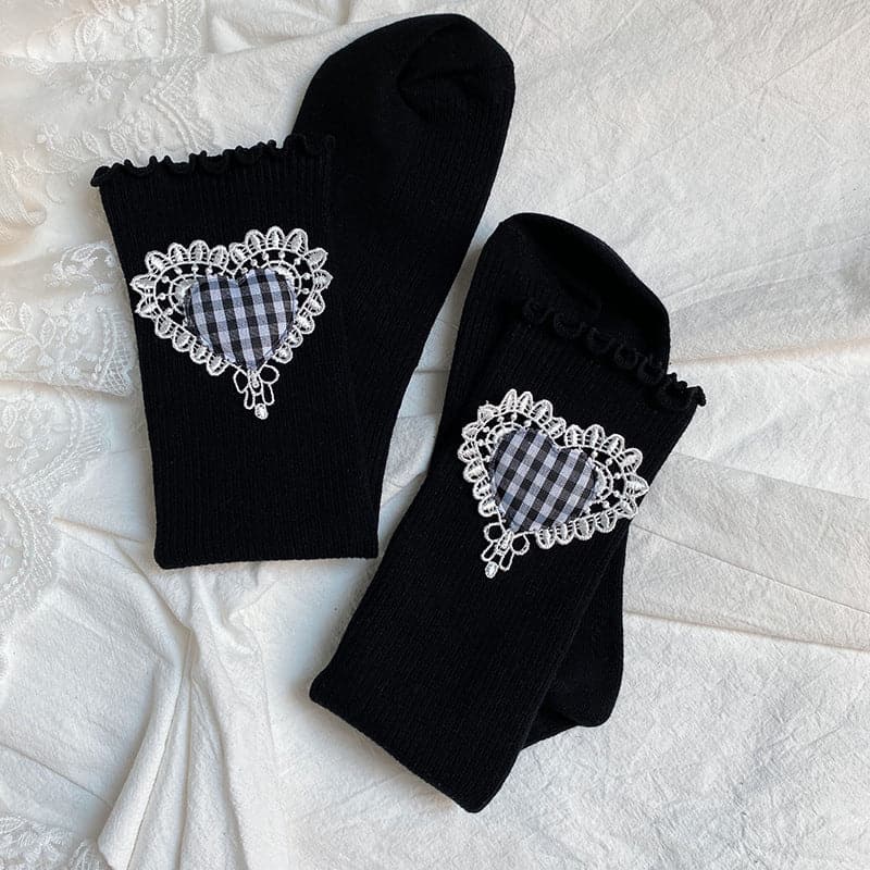 Ruffle heart applique long socks