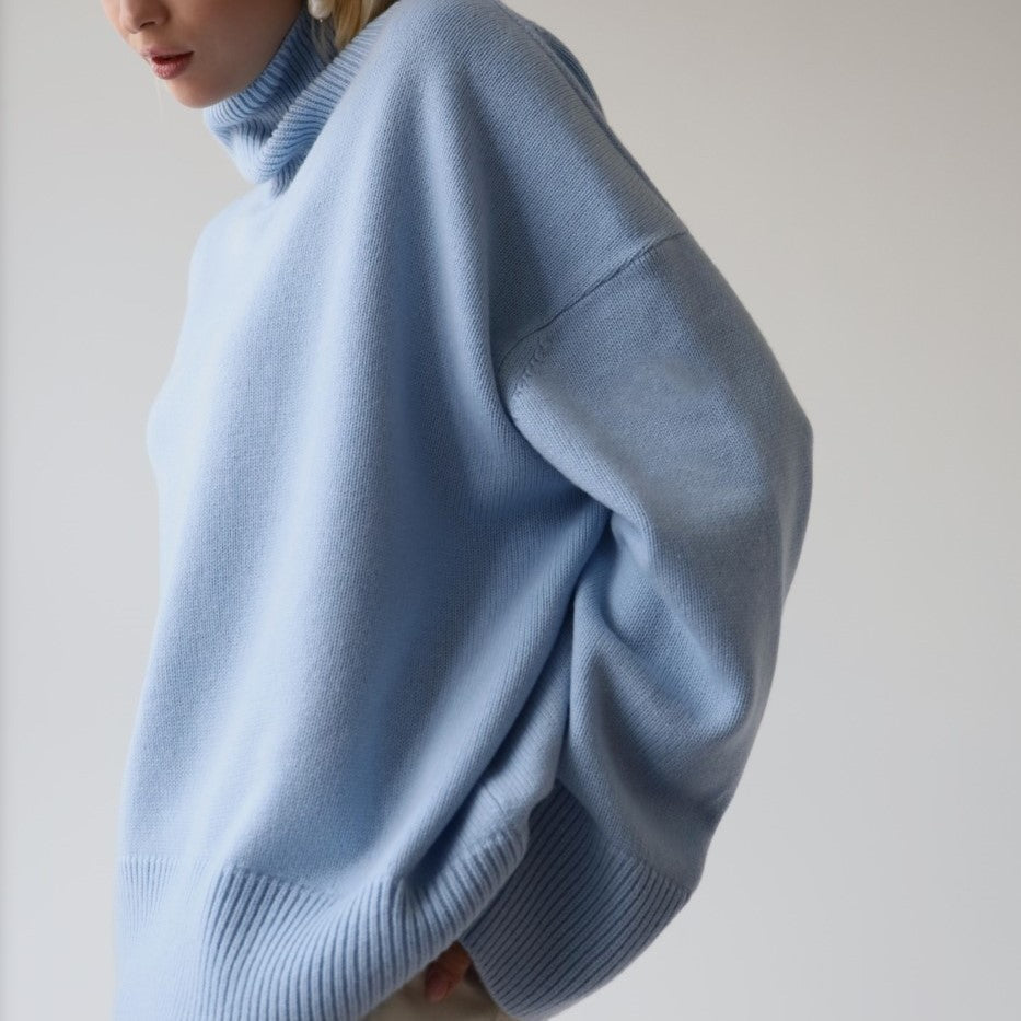 Splicing High Pile Collar Knit Sweater