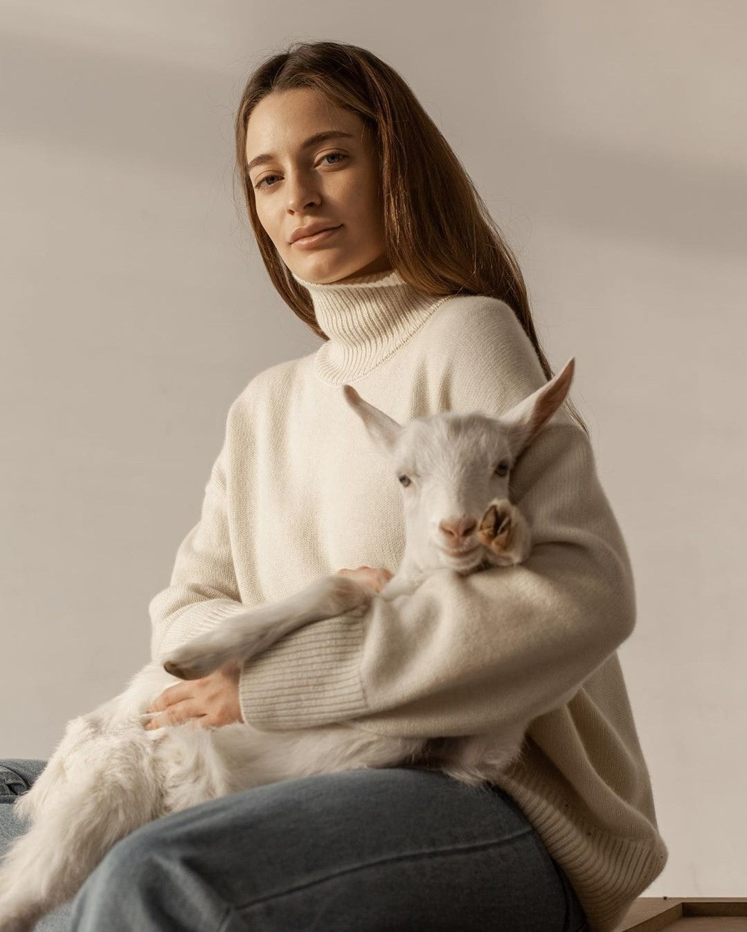 Splicing High Pile Collar Knit Sweater
