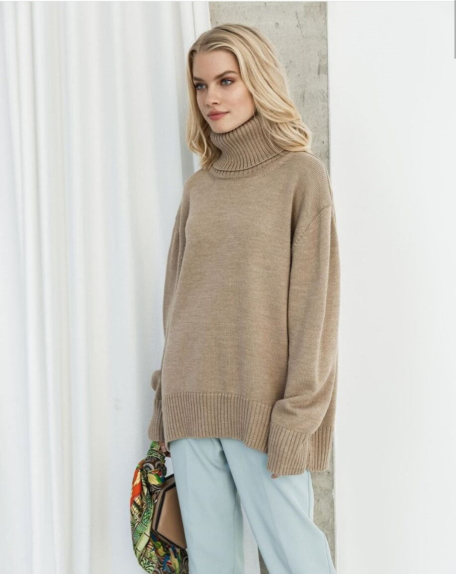 Splicing High Pile Collar Knit Sweater