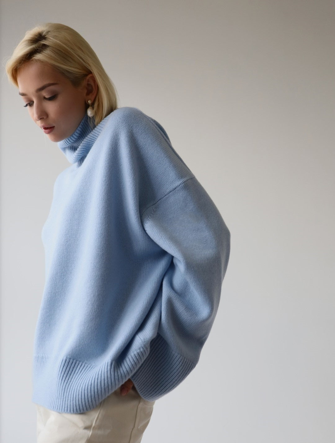 Splicing High Pile Collar Knit Sweater