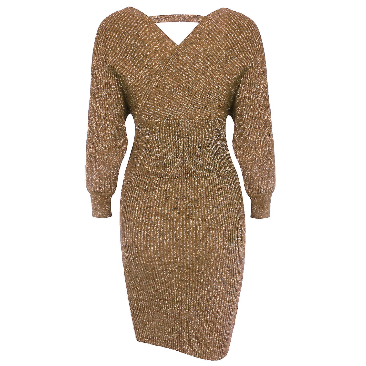 V-neck Knit Backless Bodycon Midi Dresses Two-piece Set