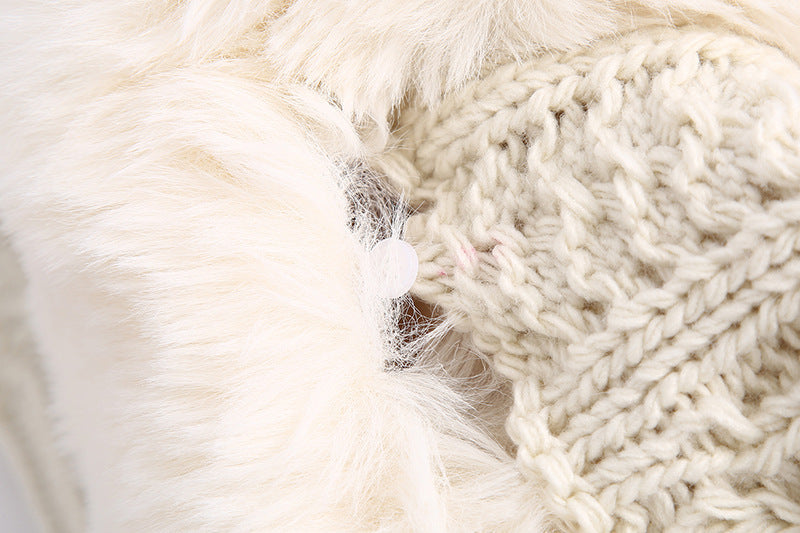 Thick Fur Pile Fleece Collar Knit Splicing Single-breasted Outerwear