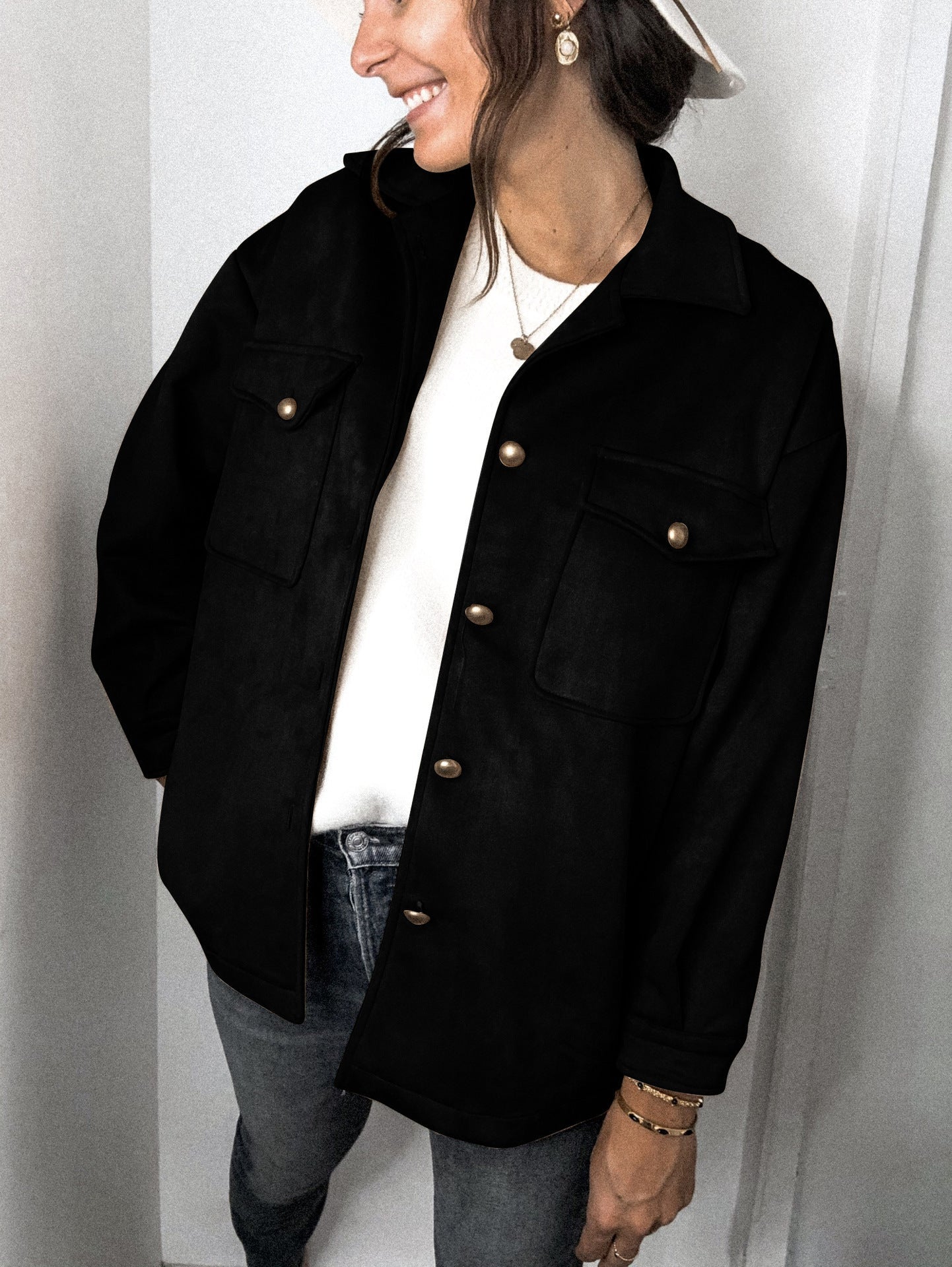 Splicing Single-breasted Button Suede Lapel Outerwear Coat