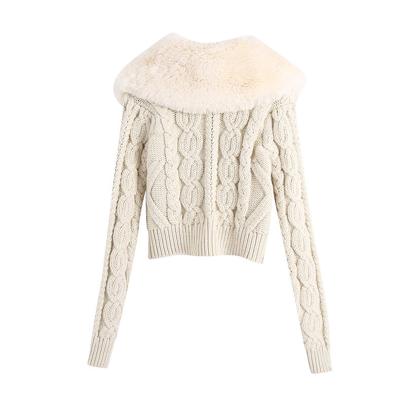 Thick Fur Pile Fleece Collar Knit Splicing Single-breasted Outerwear