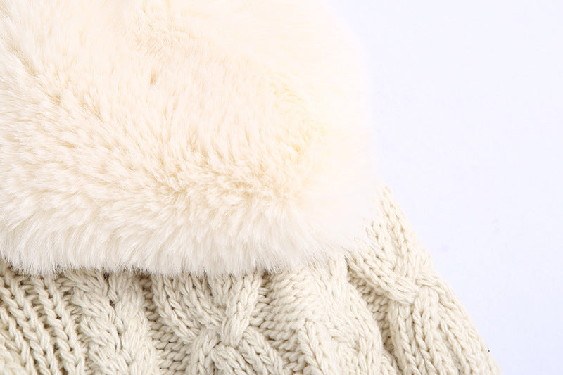 Thick Fur Pile Fleece Collar Knit Splicing Single-breasted Outerwear