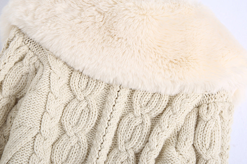 Thick Fur Pile Fleece Collar Knit Splicing Single-breasted Outerwear