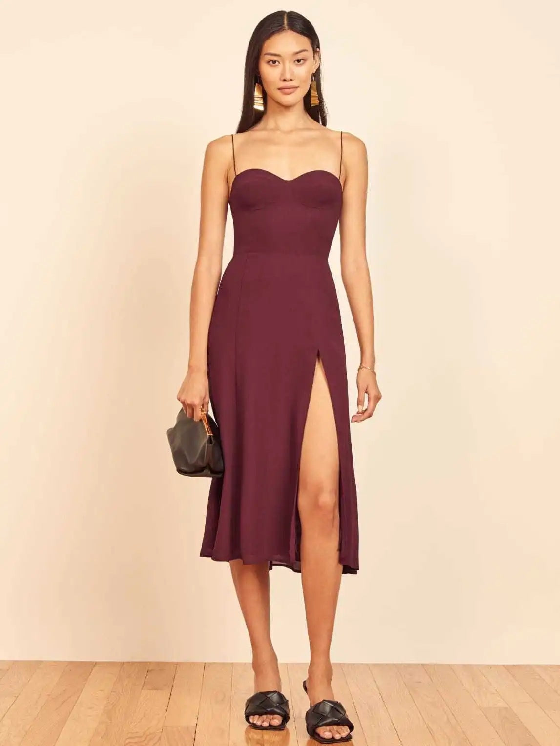 Tube Top Strapless Vintage Sling Slit Midi Dress