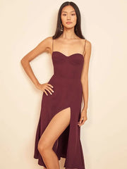 Tube Top Strapless Vintage Sling Slit Midi Dress