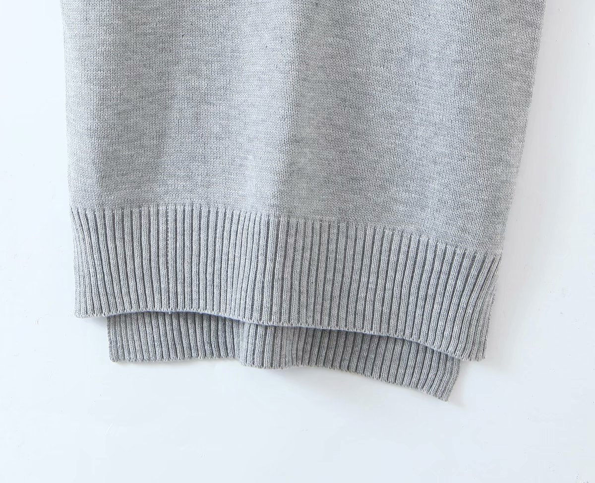 V-neck Irregular Hem Splicing Knit Vest Sweaters