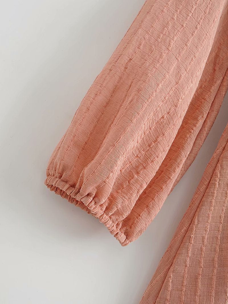 V-neck Lace-up Ruffled Lantern Sleeve Mini Dresses