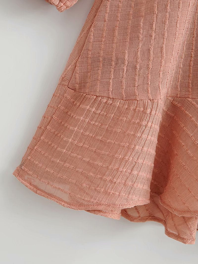 V-neck Lace-up Ruffled Lantern Sleeve Mini Dresses