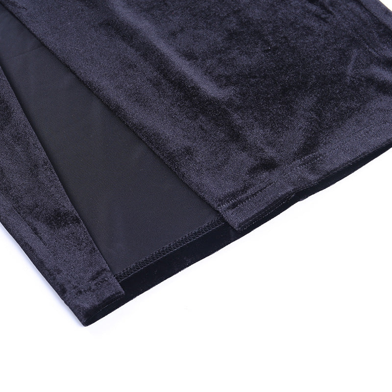 Square Collar Velvet Gloves Party Bodycon Midi Dresses