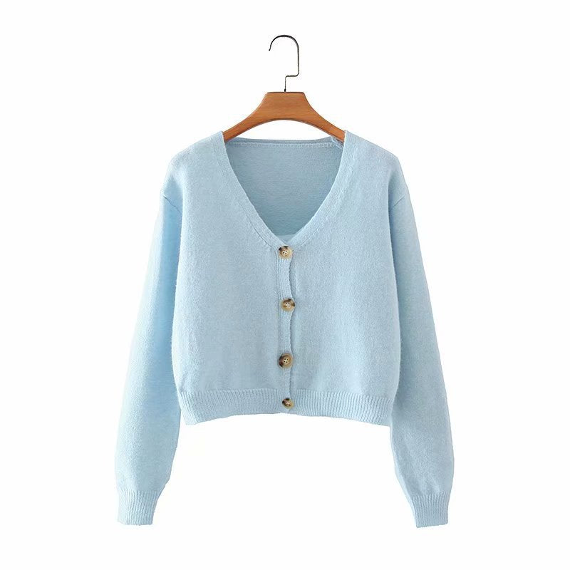 V-neck Knit Suspenders Tank Tops and Single-breasted Cardigans Two-piece Set
