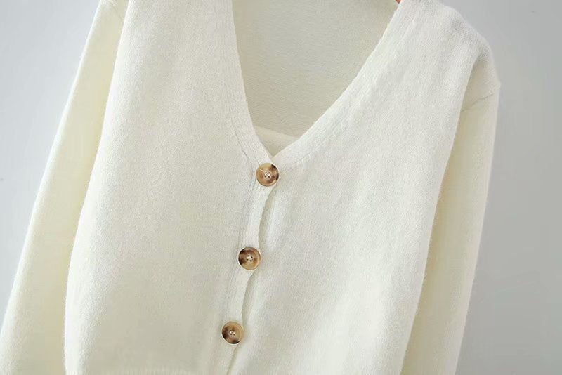 V-neck Knit Suspenders Tank Tops and Single-breasted Cardigans Two-piece Set