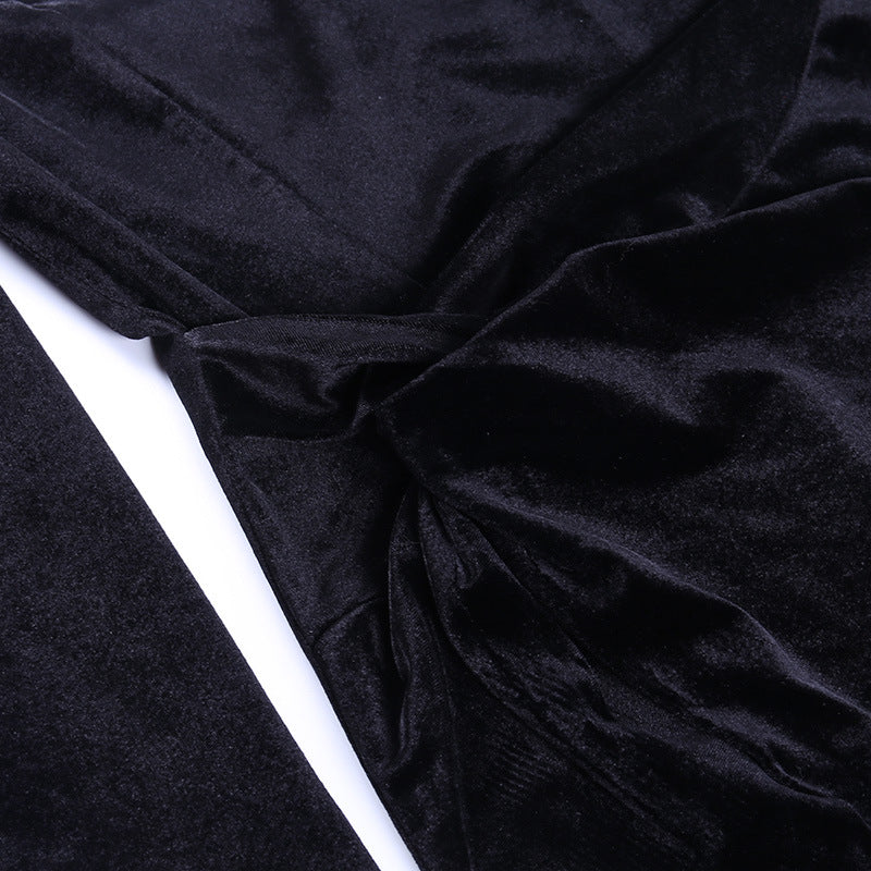 Square Collar Velvet Gloves Party Bodycon Midi Dresses