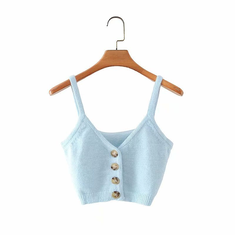 V-neck Knit Suspenders Tank Tops and Single-breasted Cardigans Two-piece Set