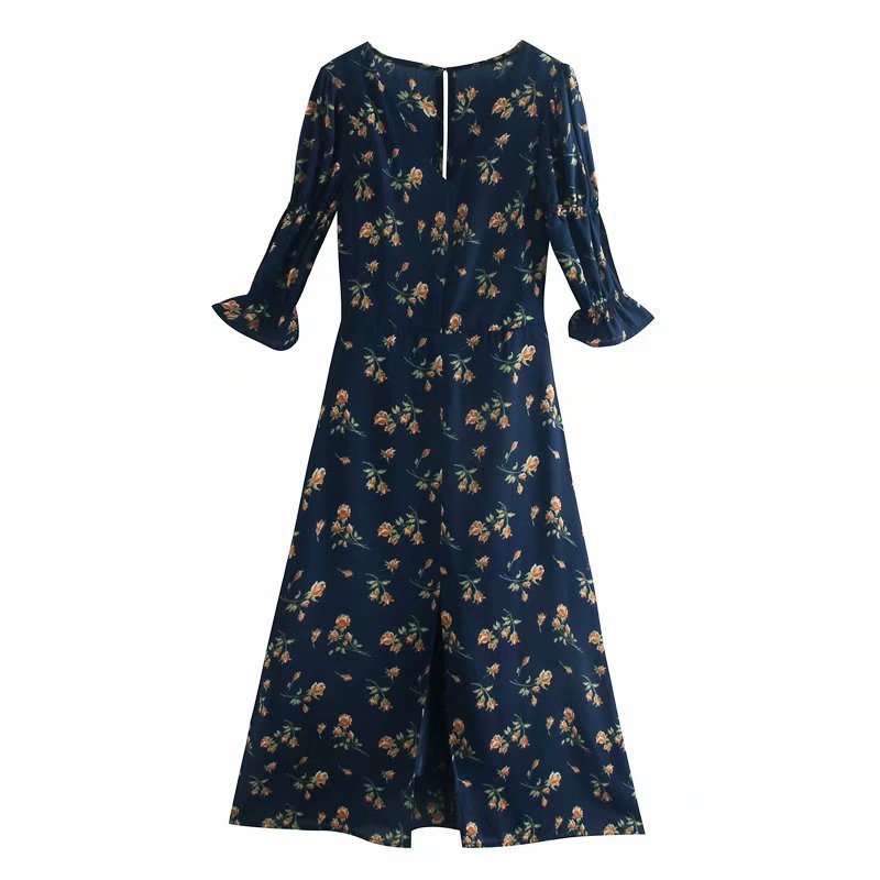 Splicing High Wait Floral Zipper Midi Dresses