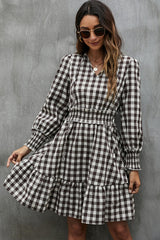 Fashion Plaid Print Rulle Hem Mini Dress