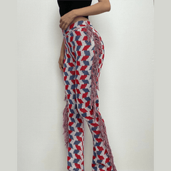 Tassels plaid contrast knitted pant