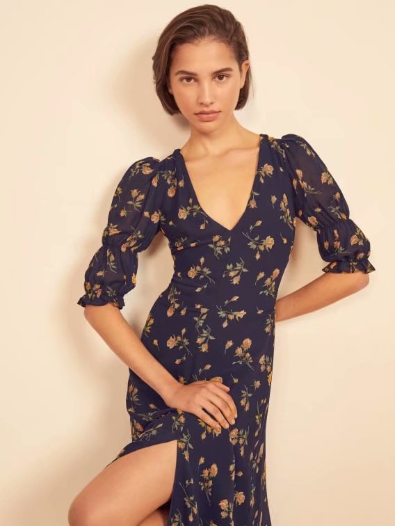 Splicing High Wait Floral Zipper Midi Dresses