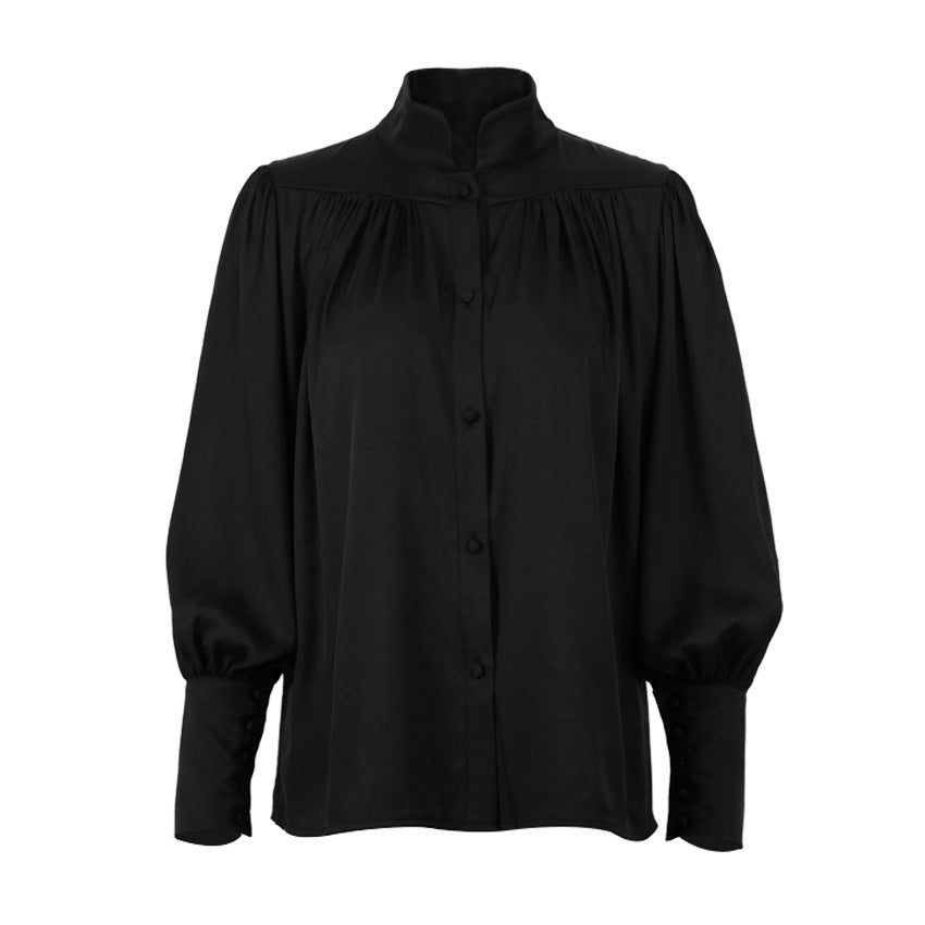 Vintage Lantern Sleeve Single-breasted Stand-up Collar Shirts