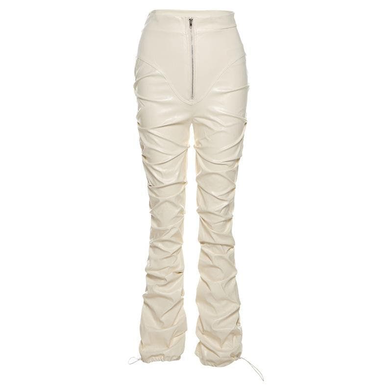 Zip-up ruched PU leather pant