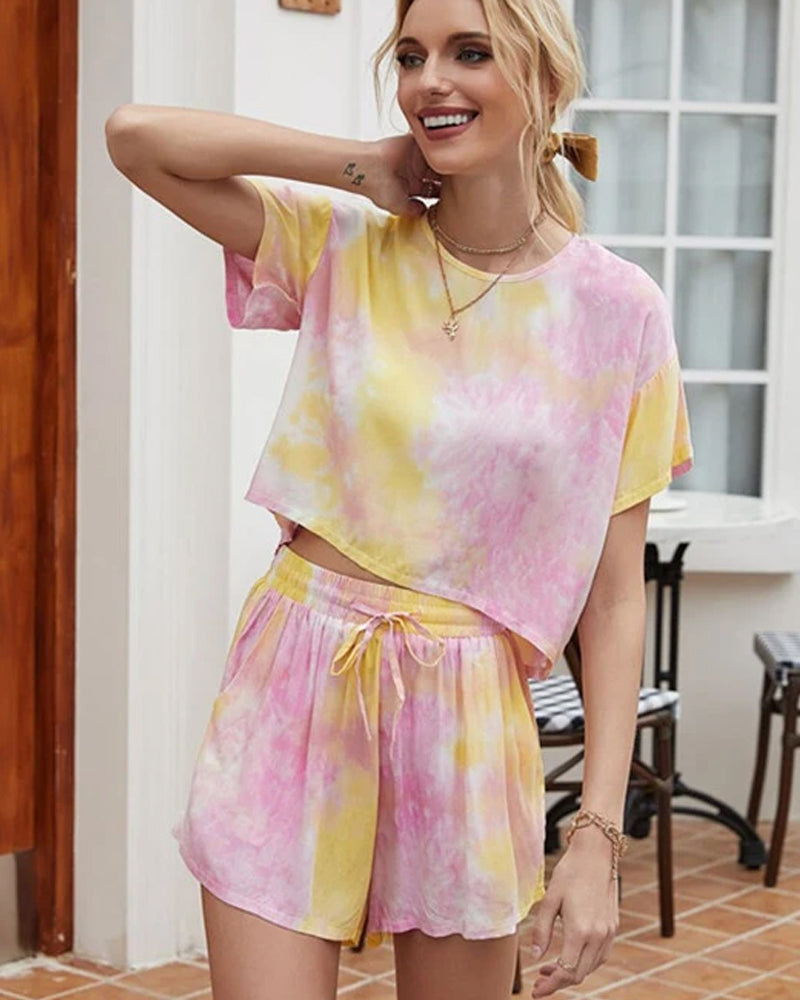 Tie Dye Tee T-Shirt Shorts Two-piece Loungewear