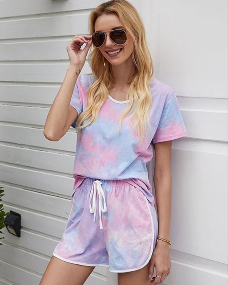 Tie Dye Tee T-Shirt Shorts Two-piece Loungewear