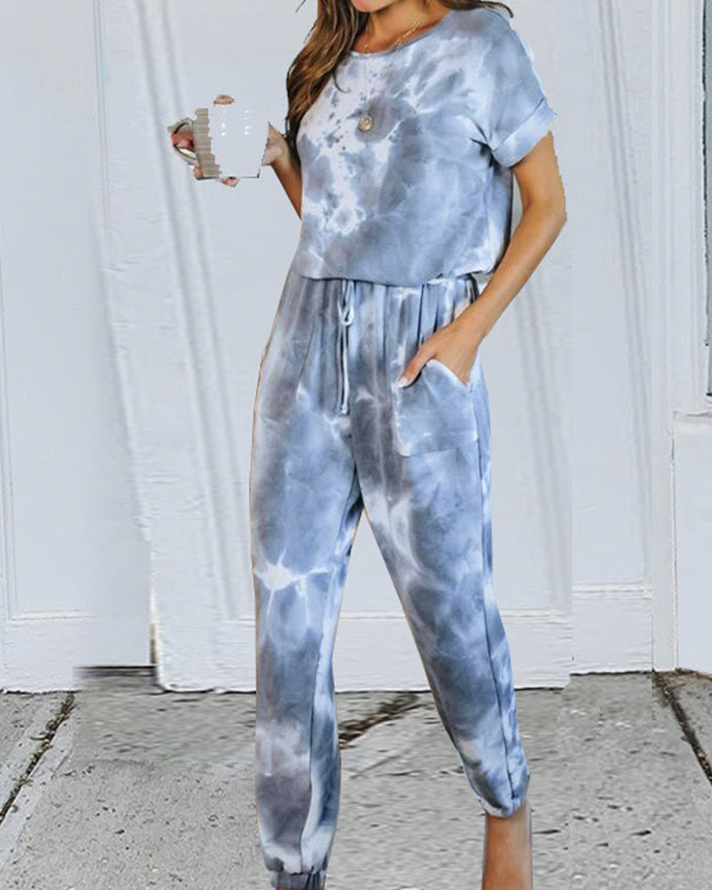 Tie Dye Two-piece T-shirt and Elastic Waist Pants Set