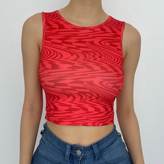 Contrast ripple print crewneck sleeveless crop top