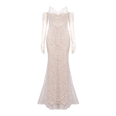 Hollie Beaded Pearls Lace Mermaid Dress