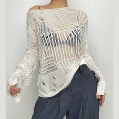 Crochet long sleeve solid hollow out cut out top