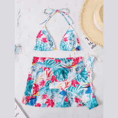 Print skirt 3 piece swimwear