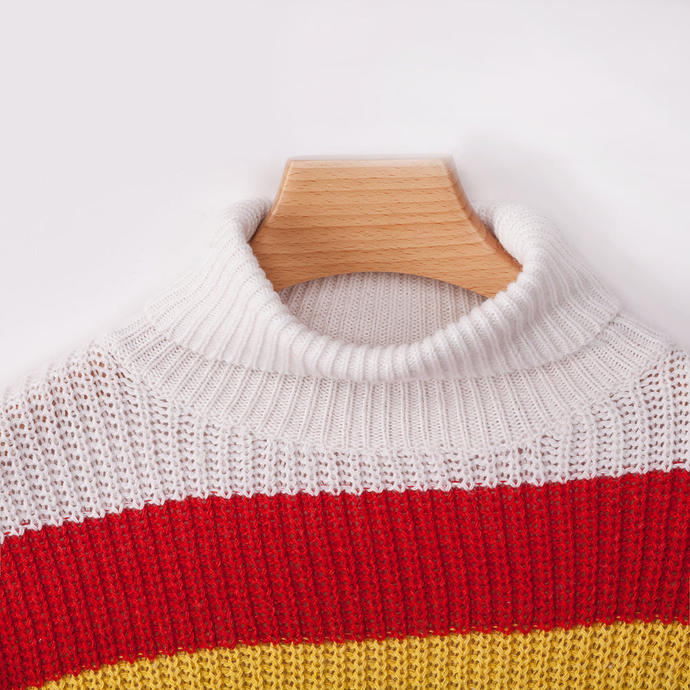 Women's High Collar Rainbow Stripes Knit Long Sweater